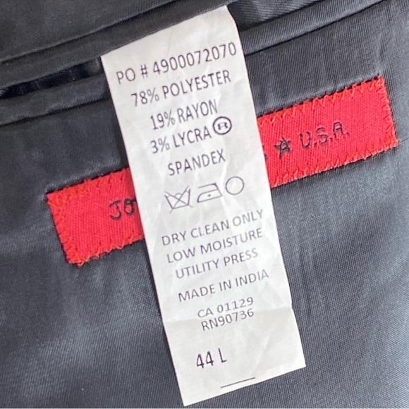 John Varvatos Men’s Gray Poly-Blend Two‎ Button Sport Coat Suit Jacket Sz 44L - Picture 6 of 16